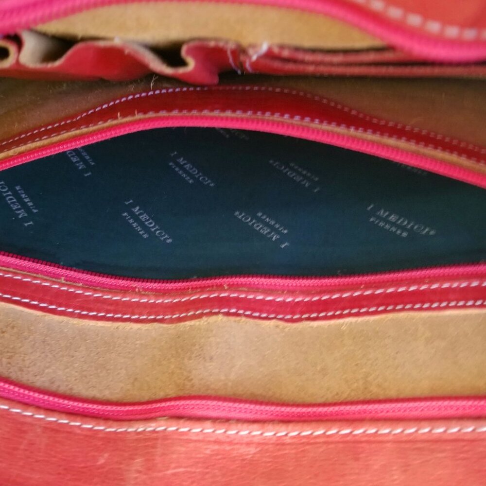 I Medici Leather Briefcase & Laptop Bag Rare Red Italian Leather Bag w/ Strap - Picture 8 of 12